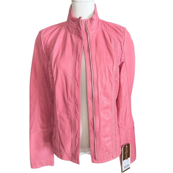 Overland Azura Washed Rose 100% Lambskin Leather Moto Jacket Size XXS Lined - Picture 8 of 13